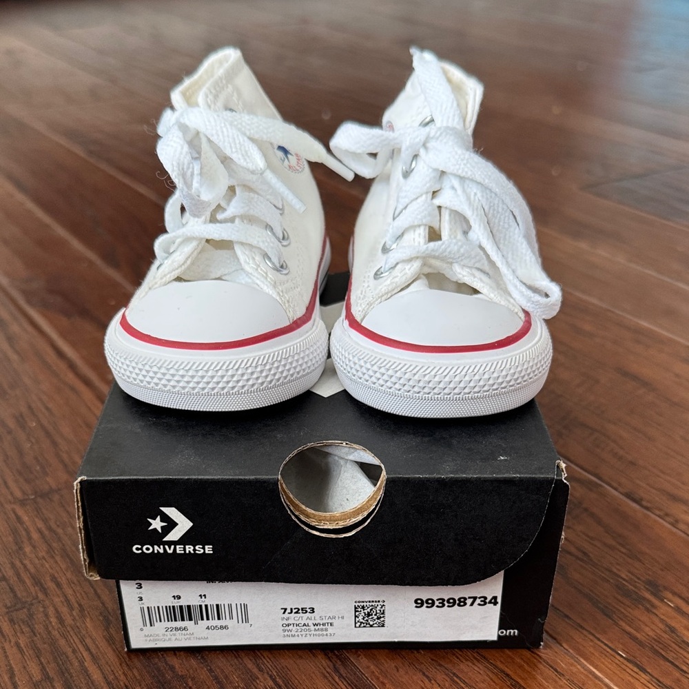 Converse Infant White and Red High-Top Sneakers - Size 3